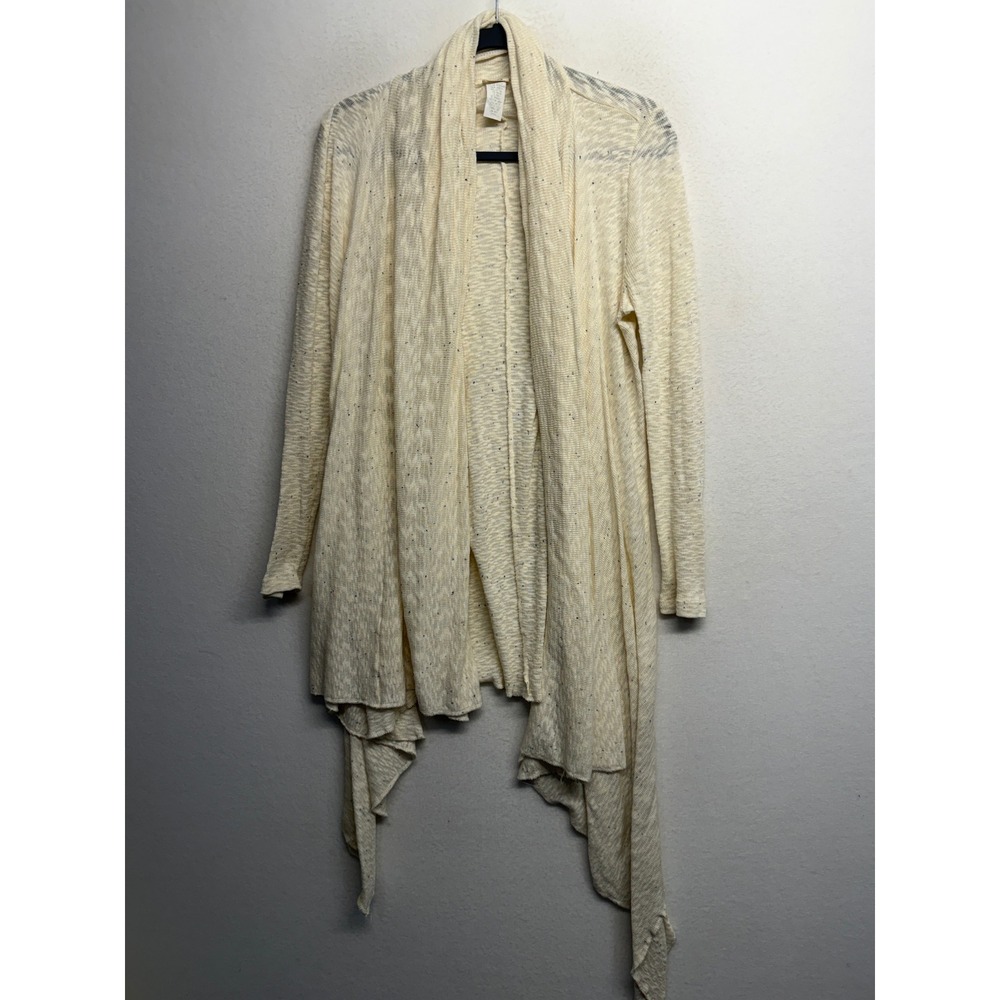Yogi Cream Space Dye Open Front Waterfall Cardigan Asymmetrical Hem Small